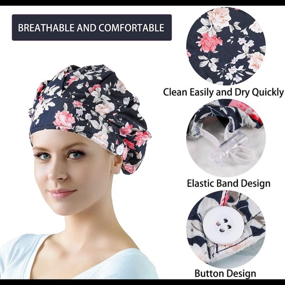 NWT Nurse Scrubs Hat with Buttons for Medical Mask Loops - Picture 3 of 7